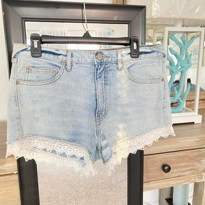 Free People Lace Denim Shorts W 30